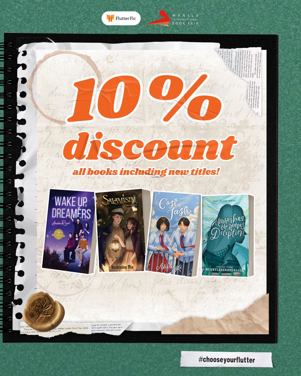 flutterficph's tweet photo. DISCOUNT ALERT: 10% discount on all books, including our new titles.

See you at the MIBF, Flutterbees!

#flutterficph #ChooseYourFlutter #MIBF2024 https://t.co/jMh0SRsbUa