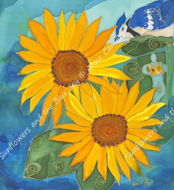 “I don’t think there’s anything… that more trumpets life than the sunflower…Not because it looks like the sun but because it follows….Wherever light is, no matter how weak, these flowers will find it…such a lesson in life.” 
Helen Mirren

My painting (hangs in a library)