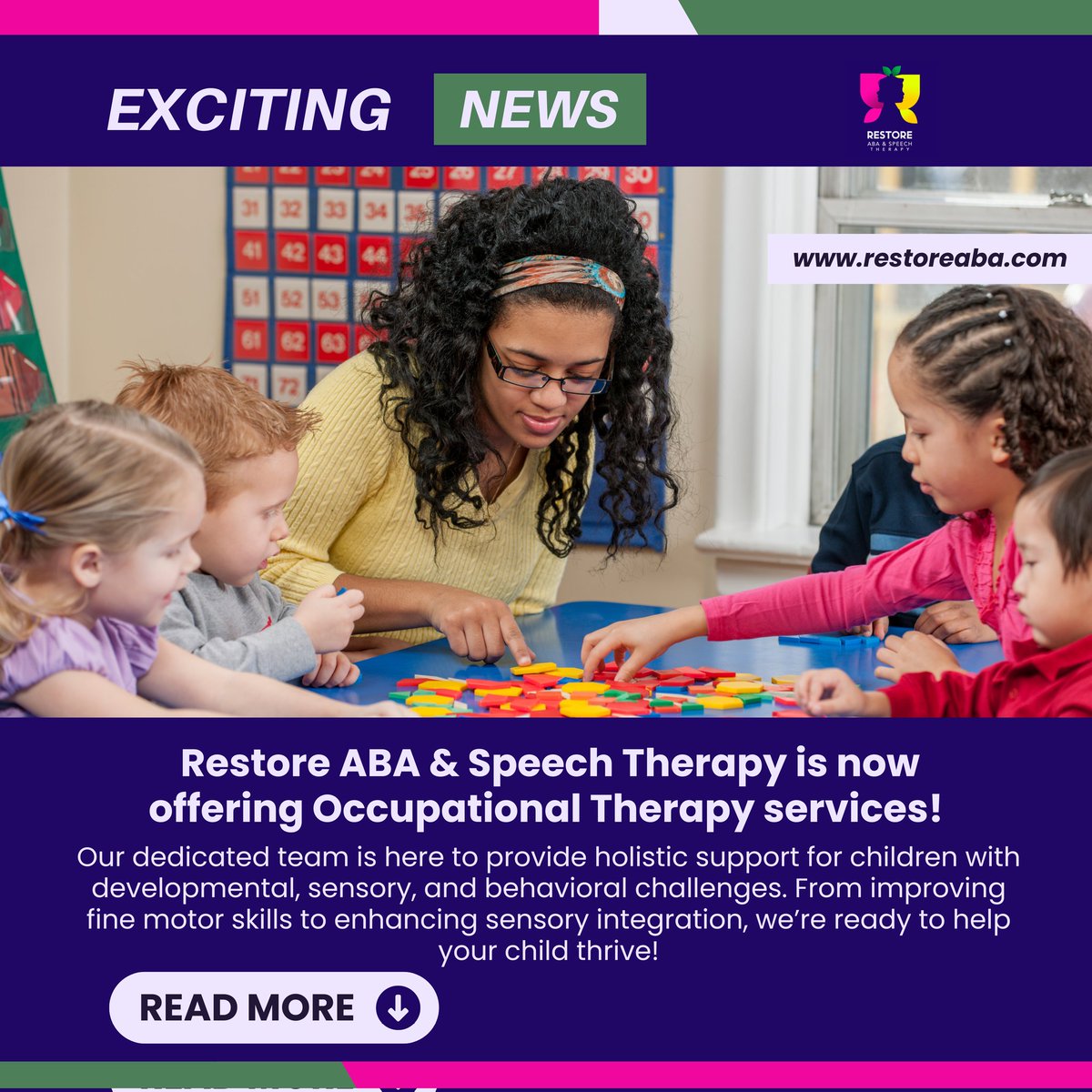 Restoreaba's tweet image. Contact us today to learn more about how our Occupational Therapy services can complement your child's ABA therapy and speech goals. Together, we’ll build a foundation for lasting success! 🌟

Comment the word "OT SERVICE" and we will send you a link if you need our services.
