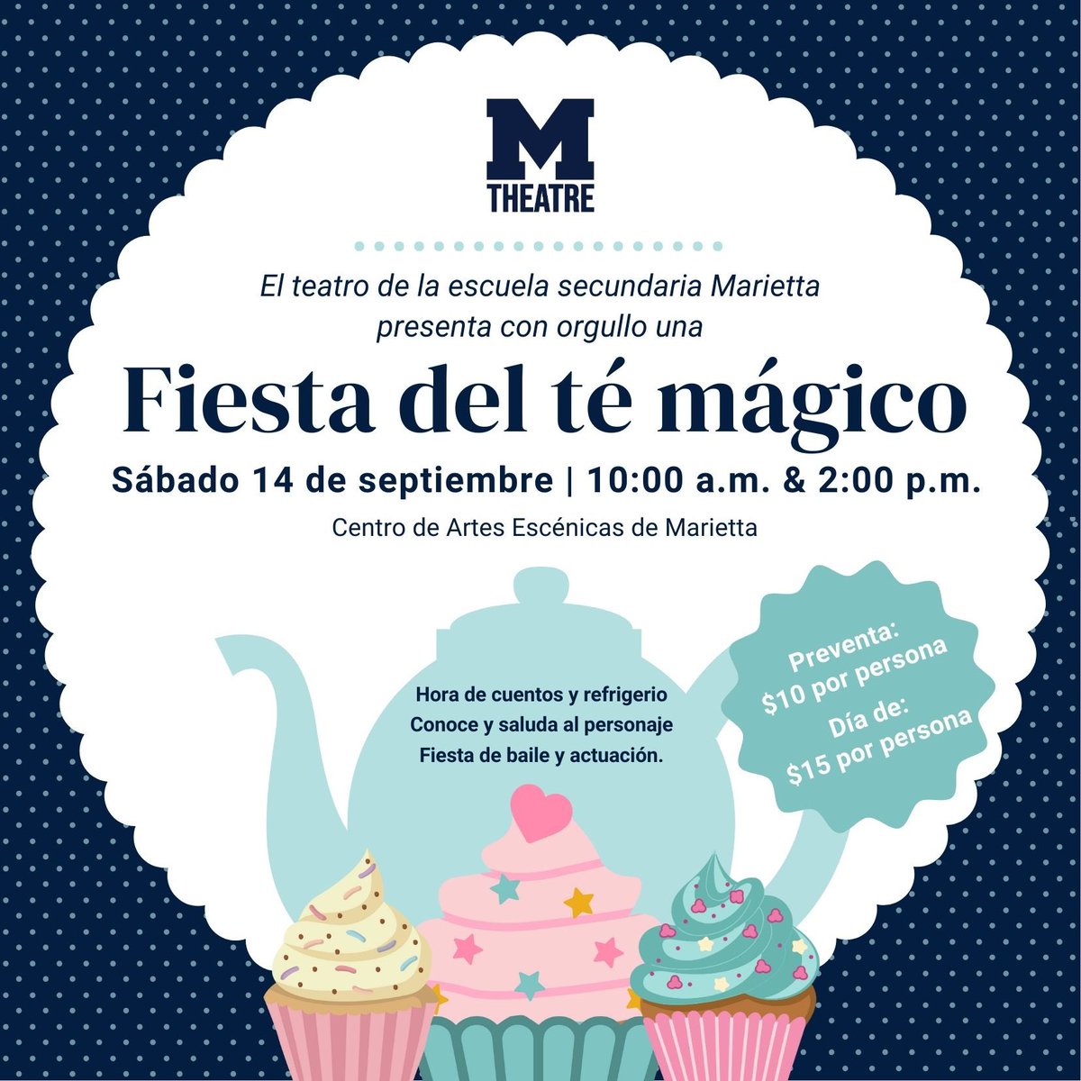 MariettaCitySch's tweet image. Looking for something fun and exciting to do this weekend with the family? Grab your little ones and join us for the Magical Tea Party at MPAC! Dress as your favorite storybook character for an afternoon filled with wonder! Presale tickets are on sale now: mhstheatrebooster.square.site/product/magica…