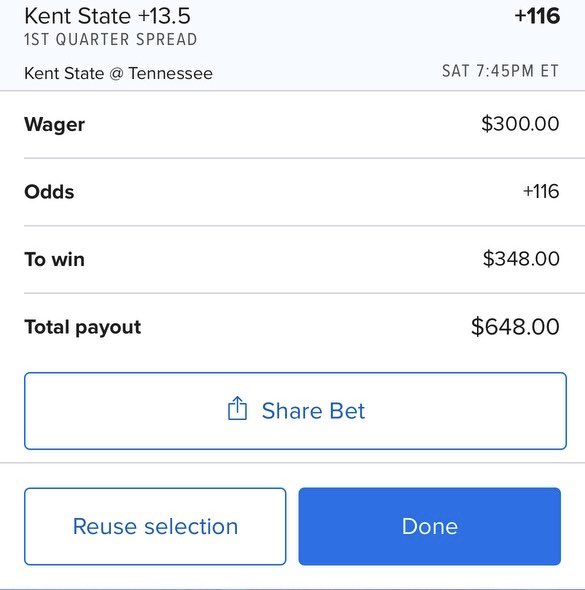 TheArbFather's tweet photo. ⭐️EV on Fanduel⭐️

*Kent State +13.5 1st Qtr +116*

Entire market has this at +12 -110

Pinnacle +12 -104
Bovada +12 -110
Fliff +12 -110

We are getting an entire 1.5 higher.. 
13.5 and at +116

Absolute great value here‼️ https://t.co/p6iN3HP8VB