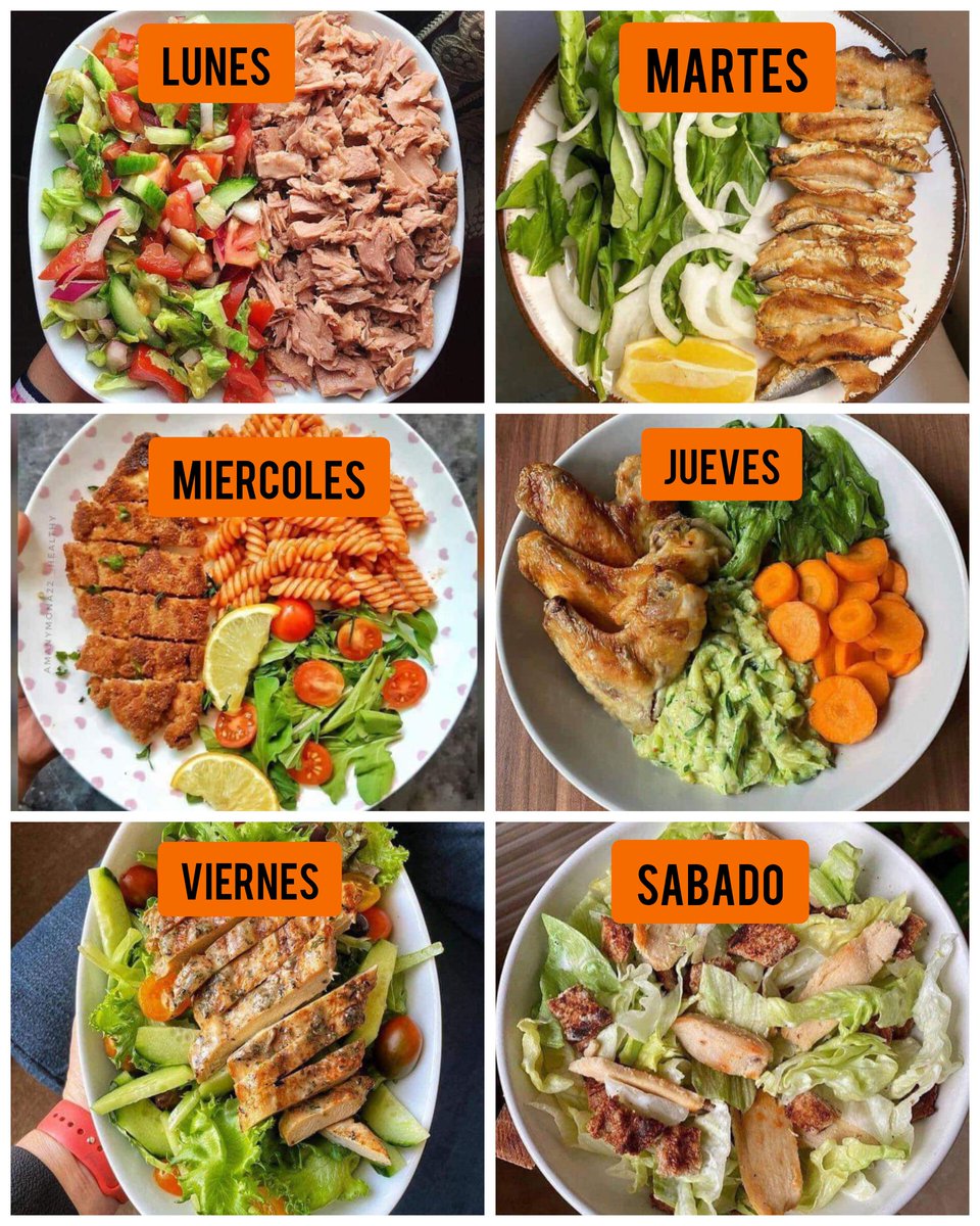 NutriologoGiron's tweet photo. Almuerzos para la semana

-Lunes
Atun
Ensalada verduras

-Martes
Pechuga
Ensalada

-Miercoles
Pechuga
Pasta
Ensalada

-Jueves
Pollo asado
Guacamole
Verduras

-Viernes
Pechuga
Ensalada de manzana

-Sabado
Ensalada de queso
Manzana
Lechuga https://t.co/IaRqjwvZX3