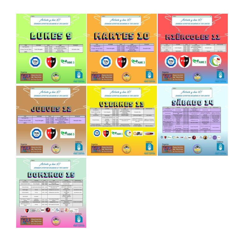 La programación puede variar y, sobre todo, aumentar. Estad atentos a las actualizaciones que vayamos colgando en nuestros perfiles de X, IG y en la web de la <a href="/AVVTresCantos/">A.VV. Tres Cantos</a> 

3cantos.org/programacion-d…

#TresCantos
<a href="/3cantosdeportes/">Concejalía Deportes</a> 
<a href="/ayto3cantos/">Ayuntamiento Tres Cantos</a>