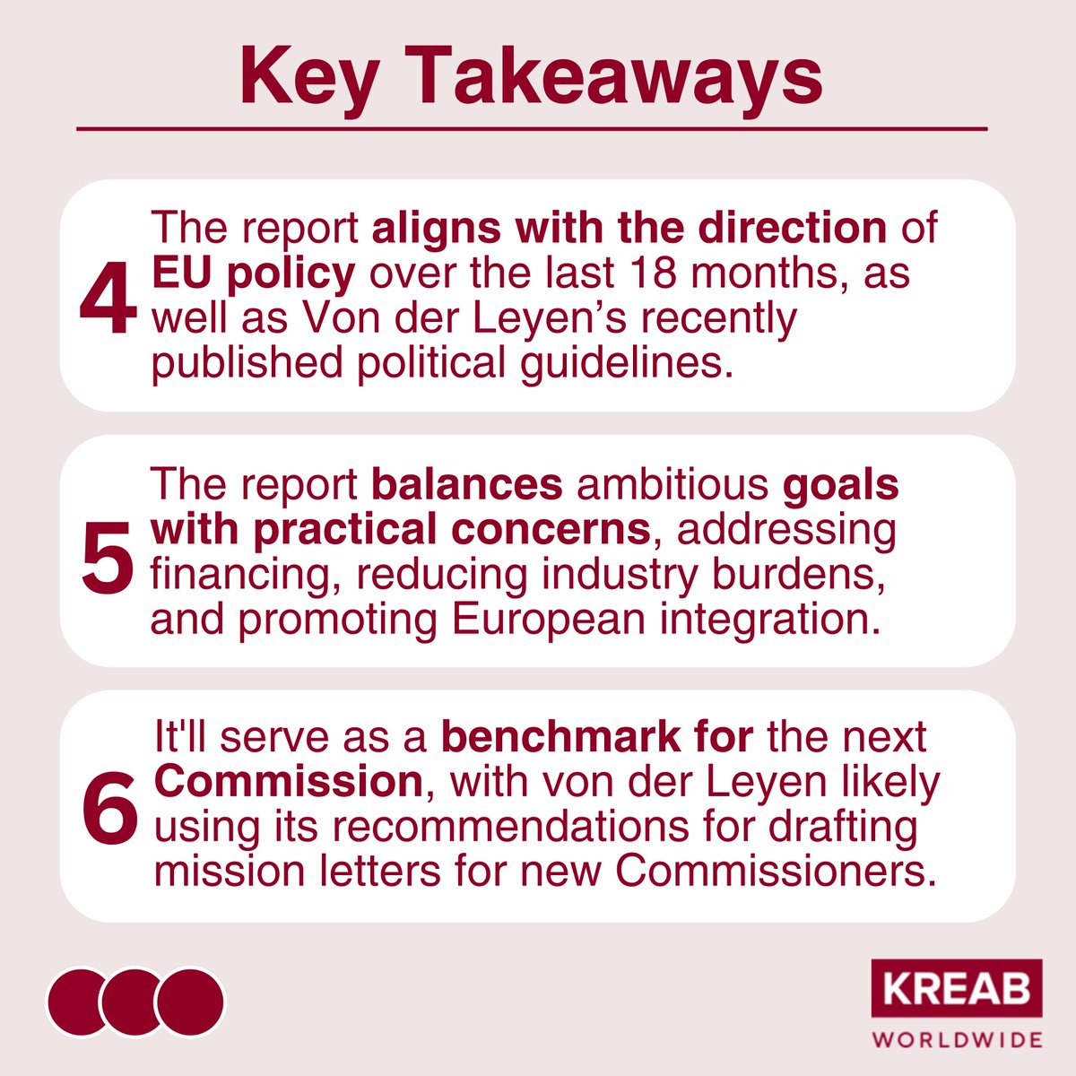 Mario Draghi was tasked by Commission president Ursula von der Leyen to assess the EU’s competitiveness and provide recommendations to reverse the trend of slowing growth and declining productivity in Europe.

Check out #KreabBrussels key takeaways 👇
