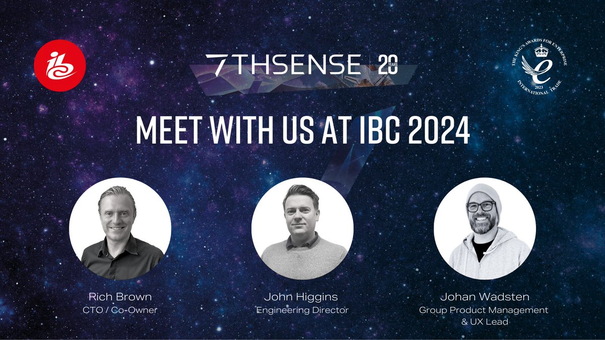 7thSenseDesign's tweet image. You can find us in Amsterdam from Thursday 12th September for @IBCShow 2024≥

7thSense&apos;s Rich Brown, John Higgins &amp;amp; Johan Wadsten will be available to meet  -  send us an email to info@7thSense.one to book in some time.

#IBC2024
#entertainmenttech
#IBCShow
#IBCConvention
