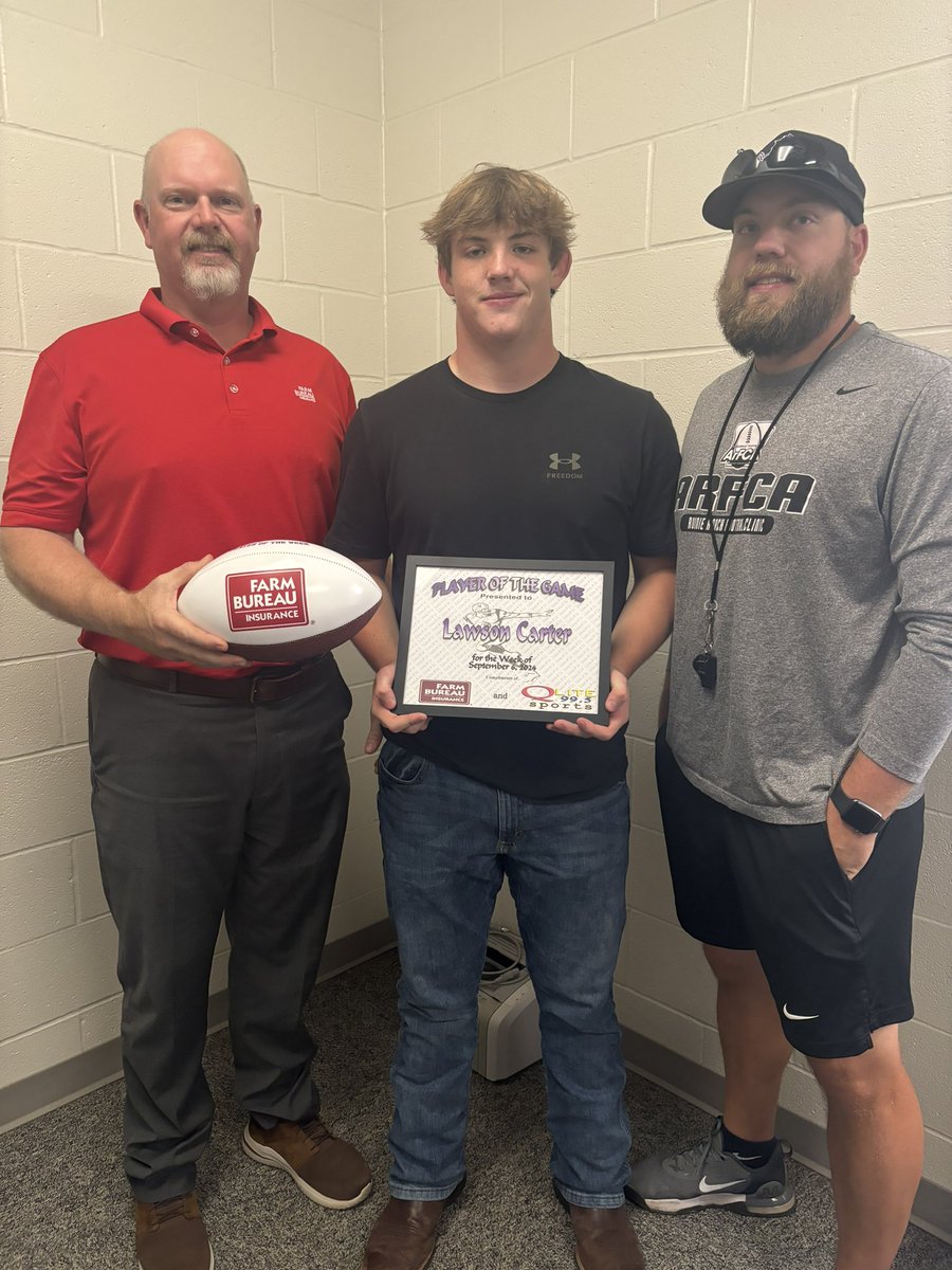 Congrats to your Week 1 Farm Bureau player of the game Vs McGehee! Sr FB/LB <a href="/LawsonCarter_14/">Lawson Carter</a> ! Lawson had 3 catches for 97 yards TD and also had 7 tackles on Defense! #WinTheDay
