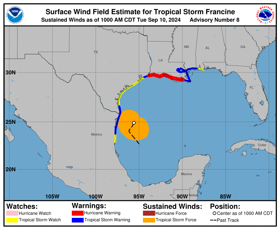 LimWeather's tweet photo. #HurricaneWarning:#CameronParish-#jeffersonparish,#louisiana
#tropicalStormwarning/#TropicalStormWatch:#Plaquemines-#StTammany,LA,#Mississippi,#Tamaulipas,#Mexico,#CameronCounty-#JeffersonCounty,#Texas,#Alabama
#wxtwitter #Wxx #Tropicswx #TXwx #Francine #LAwx #MSwx #ALwx https://t.co/ilXoQFmQuf