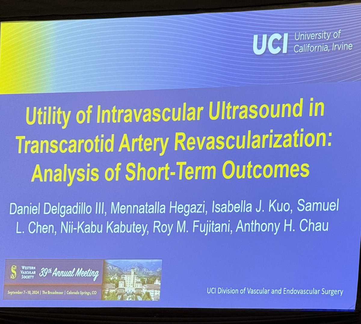UCIrvine Vascular Surgery (@ucivascularsurg) on Twitter photo Congratulations Dr. Delgadillo on a great presentation on IVUS in TCAR at Western Vascular 2024 <a href="/Delgadillo3D/">Daniel Delgadillo, MD</a> <a href="/chauvascular/">Anthony H. Chau</a> <a href="/RMFujitaniMD/">Roy M Fujitani</a> <a href="/Kabutey_MD/">Nii-Kabu Kabutey</a> <a href="/IsabellaKuoMD/">Isabella Kuo</a> @__MennaH__ Congratulations Dr. Delgadillo on a great presentation on IVUS in TCAR at Western Vascular 2024 <a href="/Delgadillo3D/">Daniel Delgadillo, MD</a> <a href="/chauvascular/">Anthony H. Chau</a> <a href="/RMFujitaniMD/">Roy M Fujitani</a> <a href="/Kabutey_MD/">Nii-Kabu Kabutey</a> <a href="/IsabellaKuoMD/">Isabella Kuo</a> @__MennaH__