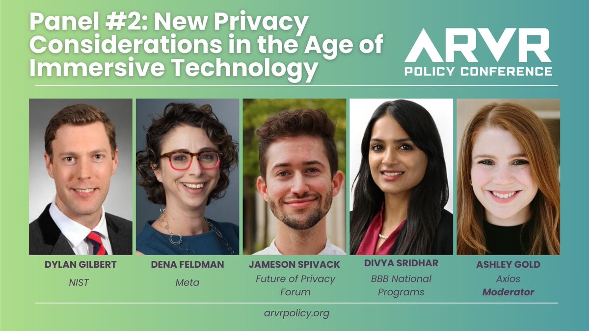ITIFdc's tweet photo. 📅 THIS THURSDAY, SEPT 12:

Panel #2 at #ARVR24!

Speakers: Dylan Gilbert (@NIST), Dena Feldman (@RealityLabs), Jameson Spivack (@futureofprivacy), Divya Sridhar (@BBB_NtlPrograms).

Moderator: @ashleyrgold (@axios)

Details ➡️ https://t.co/pXCYmXp8SV

#ARVRpolicy https://t.co/VoM62J6hKz