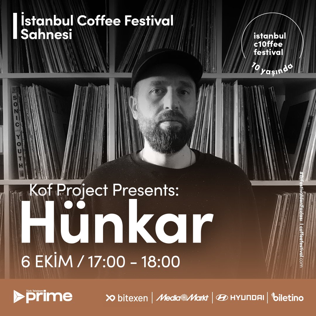 Gizlibahçe, Zor, Minimüzikhol, Otto ve Luzia’nın resident Dj’lerinden, Taproom, Popstel ve Simone’nin müzik direktörü, İstanbul eğlence hayatının bilinen yüzü Hünkar, festivalin son günü için hazırlayacağı setiyle kahve eşlikçiniz olmaya geliyor!
Hünkar 6 Ekim Pazar günü saat