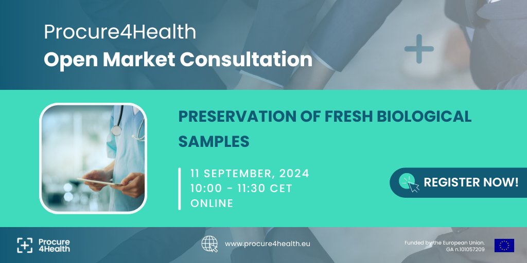📣 Calling all Public Buyers and Providers of Preservation of fresh biological samples: 
💻 Join our online Open Market Consultation session on 11 September 2024, 10:00-11:30 CET
📝Register here: docs.google.com/forms/d/e/1FAI…
ℹ procure4health.eu/omc-preservati…