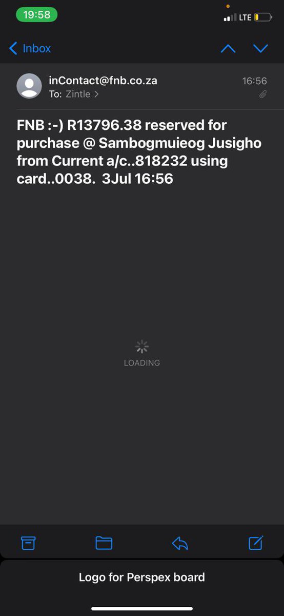 zintleb_'s tweet photo. Said transaction was via my business debit card and yet on the same day I had reached my POS limit. When the transaction occurred I had both my physical card and linked device with me. Almost a month later, @FNBSA comes back to me and says they refute my claim (see screenshot) https://t.co/9gYzZ0E5db