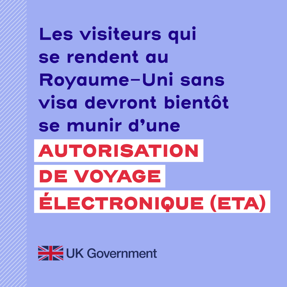 UKinFrance's tweet photo. À partir d'avril 2025, tous les visiteurs qui n’ont pas besoin de visa auront besoin d’une autorisation électronique de voyage (ETA).

Dès aujourd’hui, les informations sur l’éligibilité à l’ETA sont disponibles sur https://t.co/5gyO1Waiae https://t.co/mfIEXpELzq
