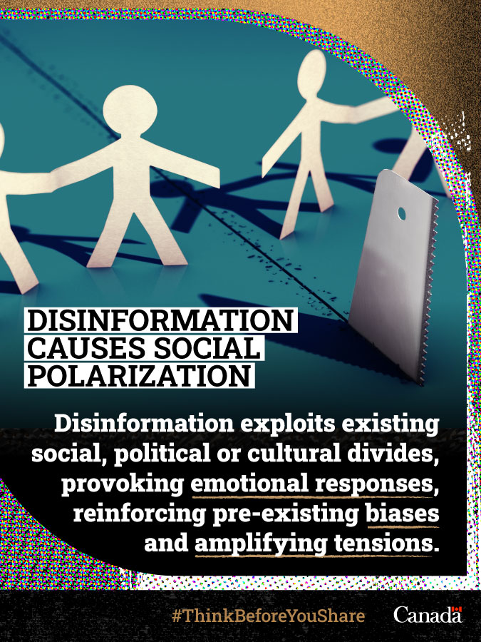 #Disinformation is designed to appeal to our worst impulses, fears and prejudices, pitting neighbour against neighbour, and poisoning social groups against one another.

Learn more about the dangers of disinformation: international.gc.ca/world-monde/is…

#ThinkBeforeYouShare
