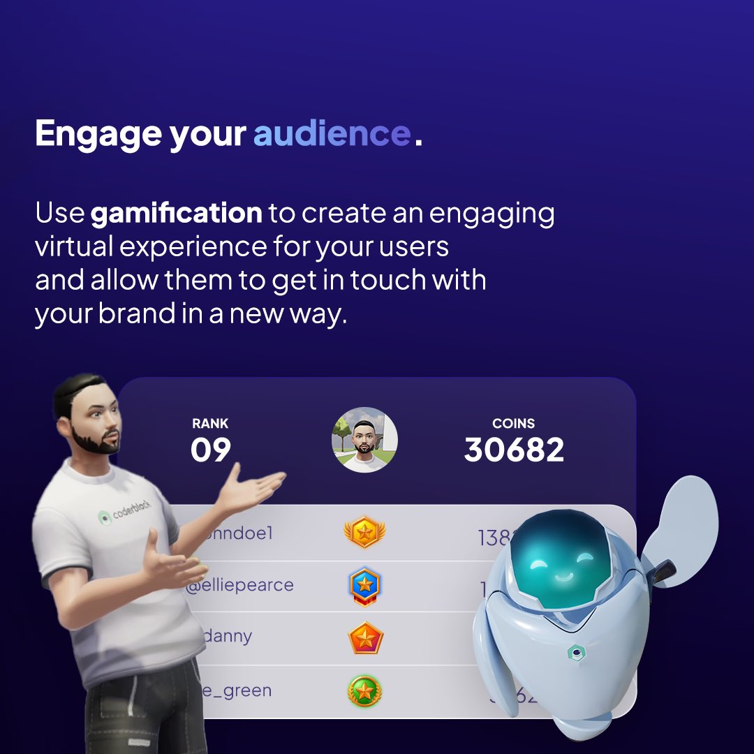 coderblock's tweet image. 🎯 Engage your audience

#Gamification allows you to create 𝗲𝗻𝗴𝗮𝗴𝗶𝗻𝗴 𝘃𝗶𝗿𝘁𝘂𝗮𝗹 𝗲𝘅𝗽𝗲𝗿𝗶𝗲𝗻𝗰𝗲𝘀 that offer your users an #innovative and interactive interaction with your brand.