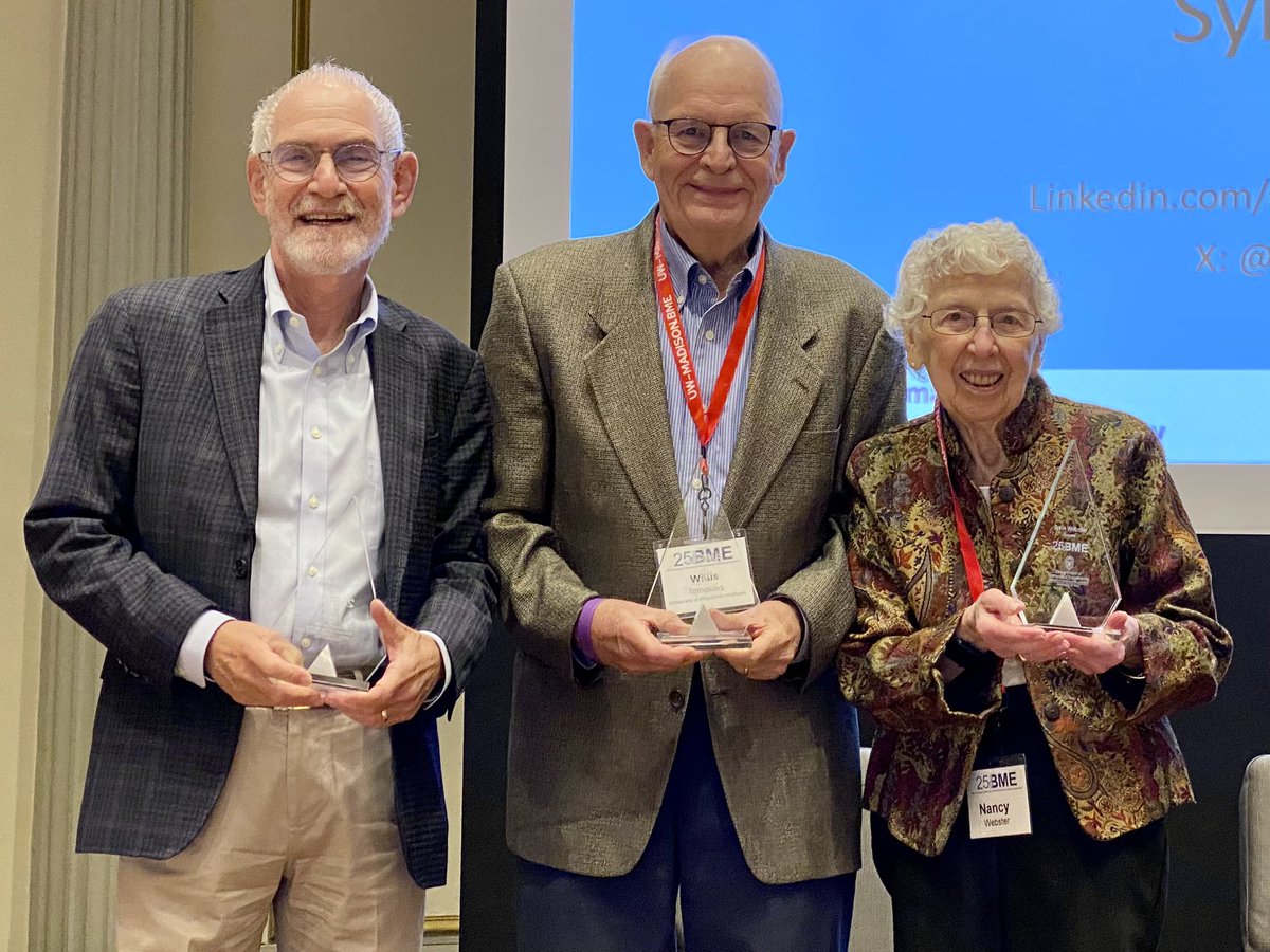 Without them, we would be here today. BME founders (left to right) Robert Radwin, Willis Tompkins and the late John Webster, represented by his wife Nancy. Ray Vanderby was unable to attend. #UWBME25