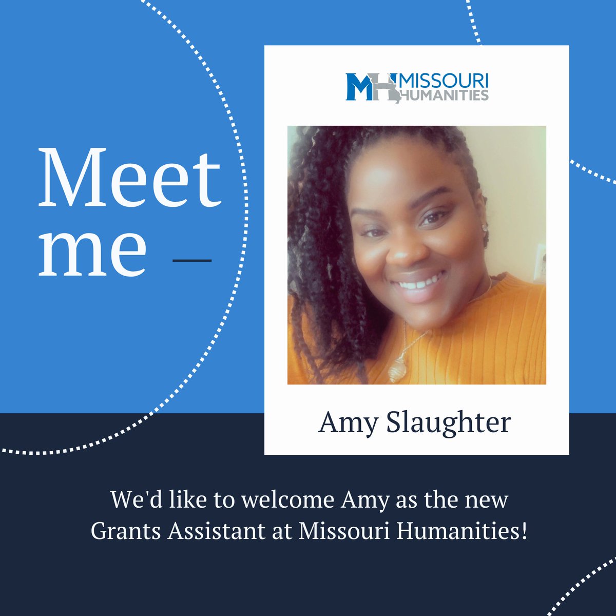 🎉 We’re excited to welcome Amy as our new Grants Assistant at Missouri Humanities! We’re thrilled to have her on board and look forward to the fresh perspectives she’ll bring to our team. Welcome, Amy! 👏