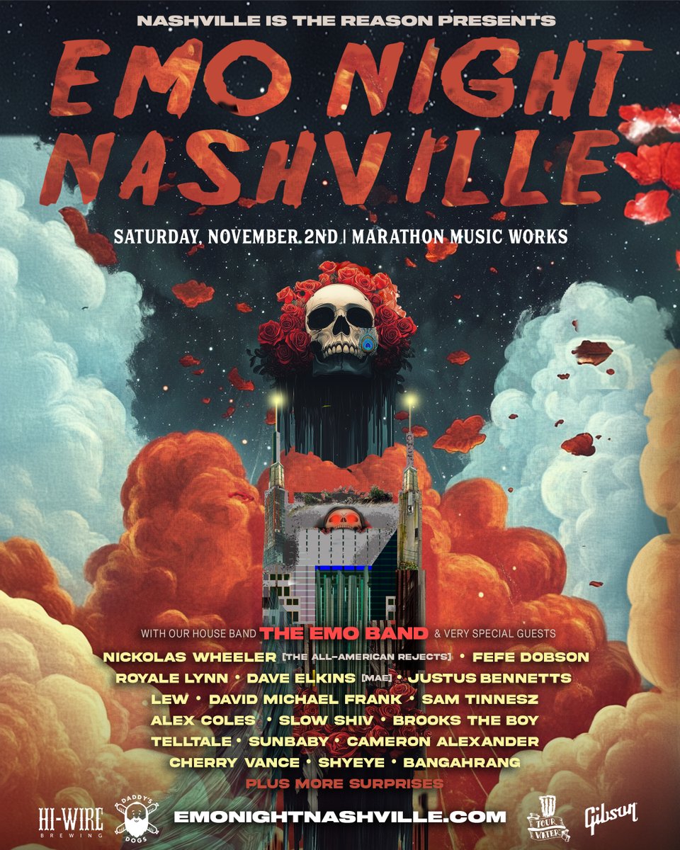 JUST ANNOUNCED! Emo Night Nashville is back on 11/2 - ‘Day Of The Dead’ at <a href="/MMusicWorks/">Marathon Music Works</a> w/ Nickolas Wheeler of The All-American Rejects, Fefe Dobson, Royale Lynn &amp; many more! Tix on sale Thursday!
🎟️: emonightnashville.com