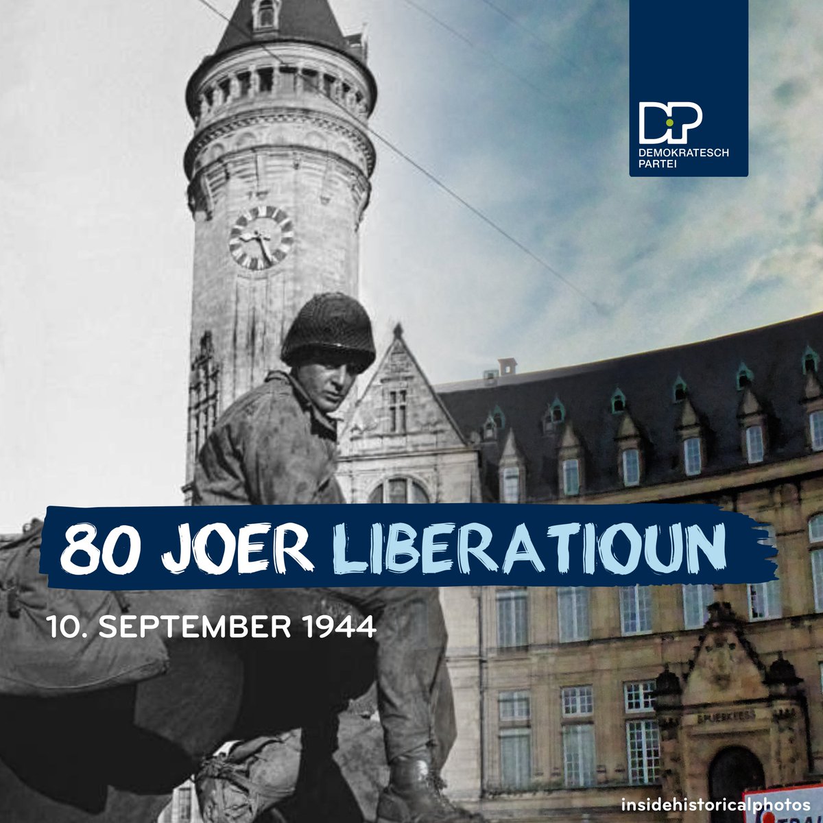 dp_lu's tweet photo. “D’Amerikaner sinn do.”
Dee Saz huet 1944 an der Staat an am Rescht vum Land eng jorelaang erwaarte Fräiheet zeréckbruecht, no 4 Joer Besatzung duerch d’nationalsozialistescht Däitschland. Dës Fräiheet musse mir weiderhi stäerken - souwuel um nationale wéi um europäesche Niveau. https://t.co/e75aKN8RsU