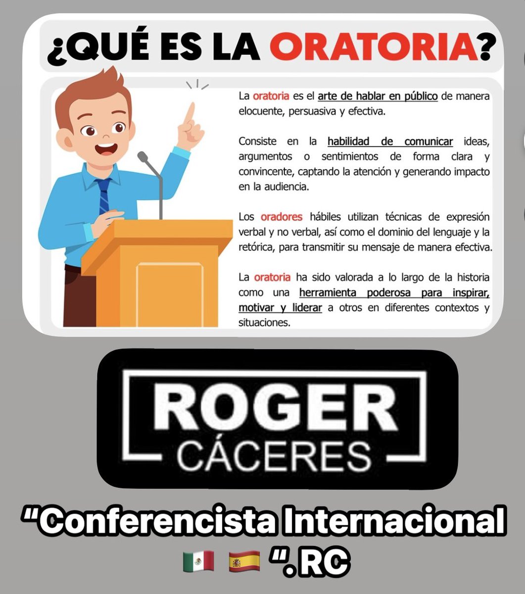 RogerCaceres's tweet photo. “Es la habilidad, arte, destreza o
técnica para hablar y expresarse en público con elocuencia, para incidir, persuadir o conmover al auditorio”. RC. https://t.co/KhHpXMZQaS