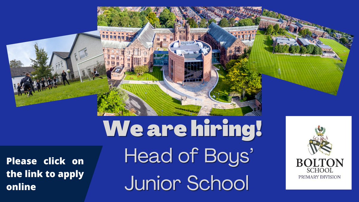 We are hiring! We are currently looking for a Head of Boys’ Junior School on a permanent basis.

Please click here to apply: bit.ly/4cXn6Qh
#hiring  #boltonjobs #recruitment