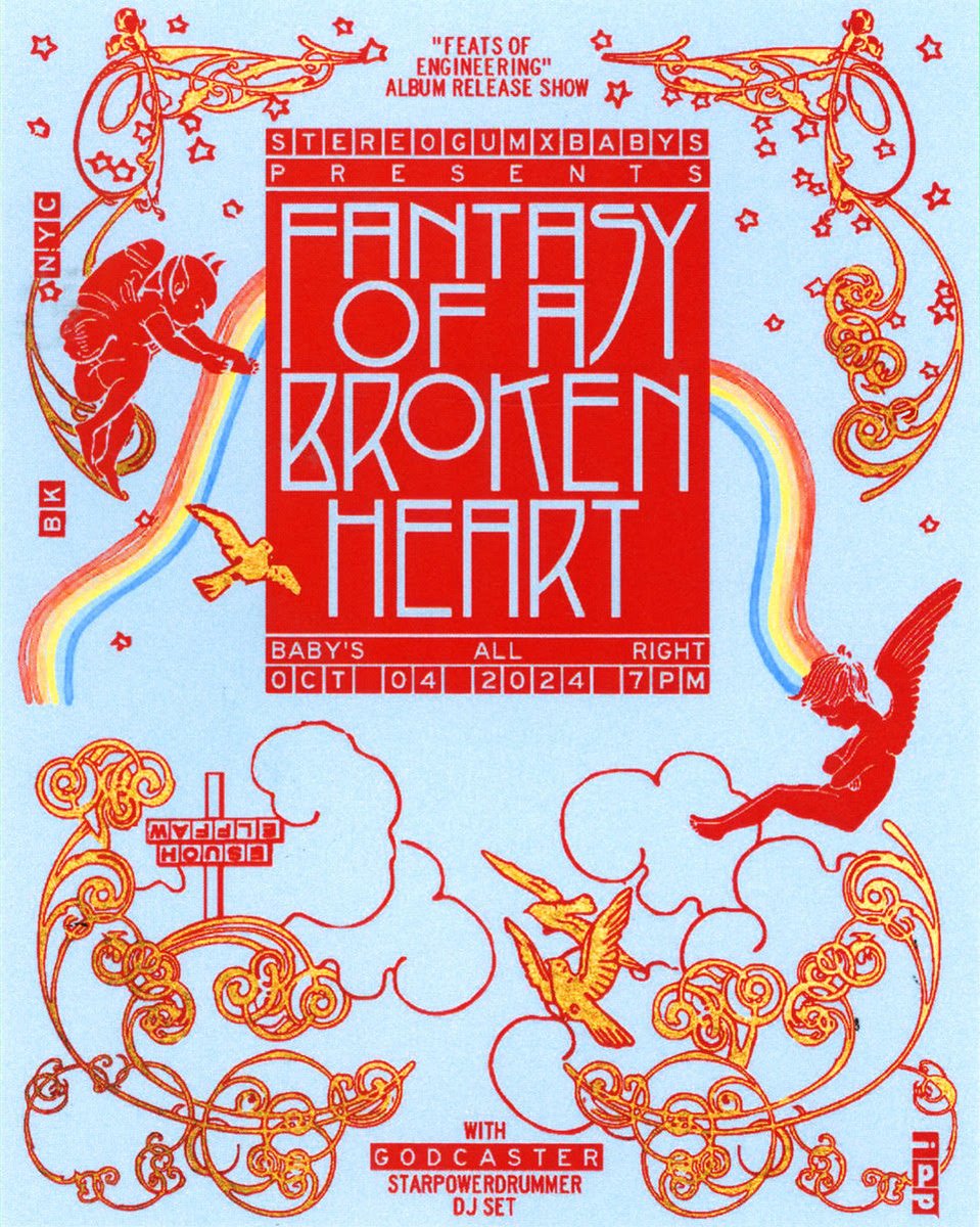 Stereogum (@stereogum) on Twitter photo On Friday 10/4, Stereogum will present fantasy of a broken heart’s album release show at <a href="/BabysAllRight/">Baby's All Right</a> in Brooklyn.
The experimental duo, who we recently named a Band To Watch, will celebrate its first full-length 'Feats Of Engineering,' out 9/27.
stereogum.com/2279569/stereo… On Friday 10/4, Stereogum will present fantasy of a broken heart’s album release show at <a href="/BabysAllRight/">Baby's All Right</a> in Brooklyn.
The experimental duo, who we recently named a Band To Watch, will celebrate its first full-length 'Feats Of Engineering,' out 9/27.
stereogum.com/2279569/stereo…