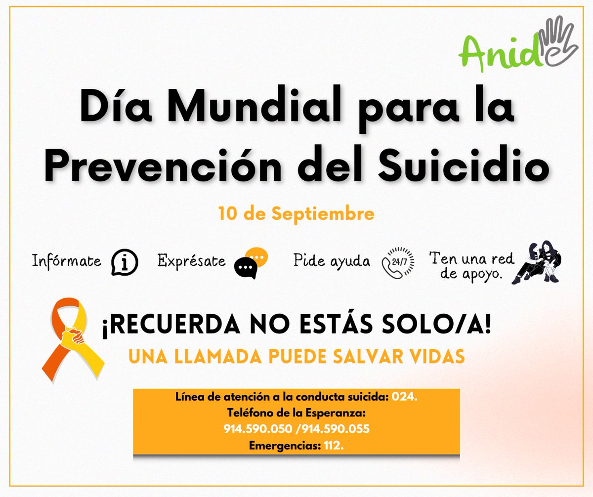 Hoy, 10 de septiembre, Día Mundial para la Prevención del Suicidio queremos crear conciencia acerca de la necesidad de centrar la atención en esta problemática, reduciendo el estigma asociado a él, dando el mensaje singular de que el suicidio puede prevenirse.