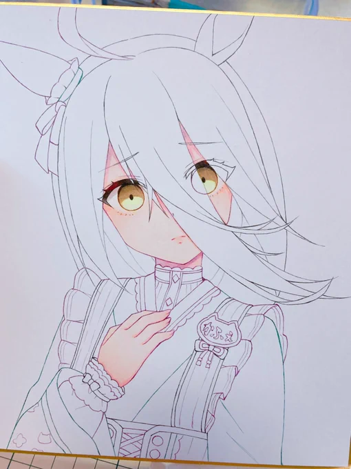#ウマ娘 #マンハッタンカフェ色紙に描く久しぶりにコピック用の色紙を使ってみたらすごく描きやすい 