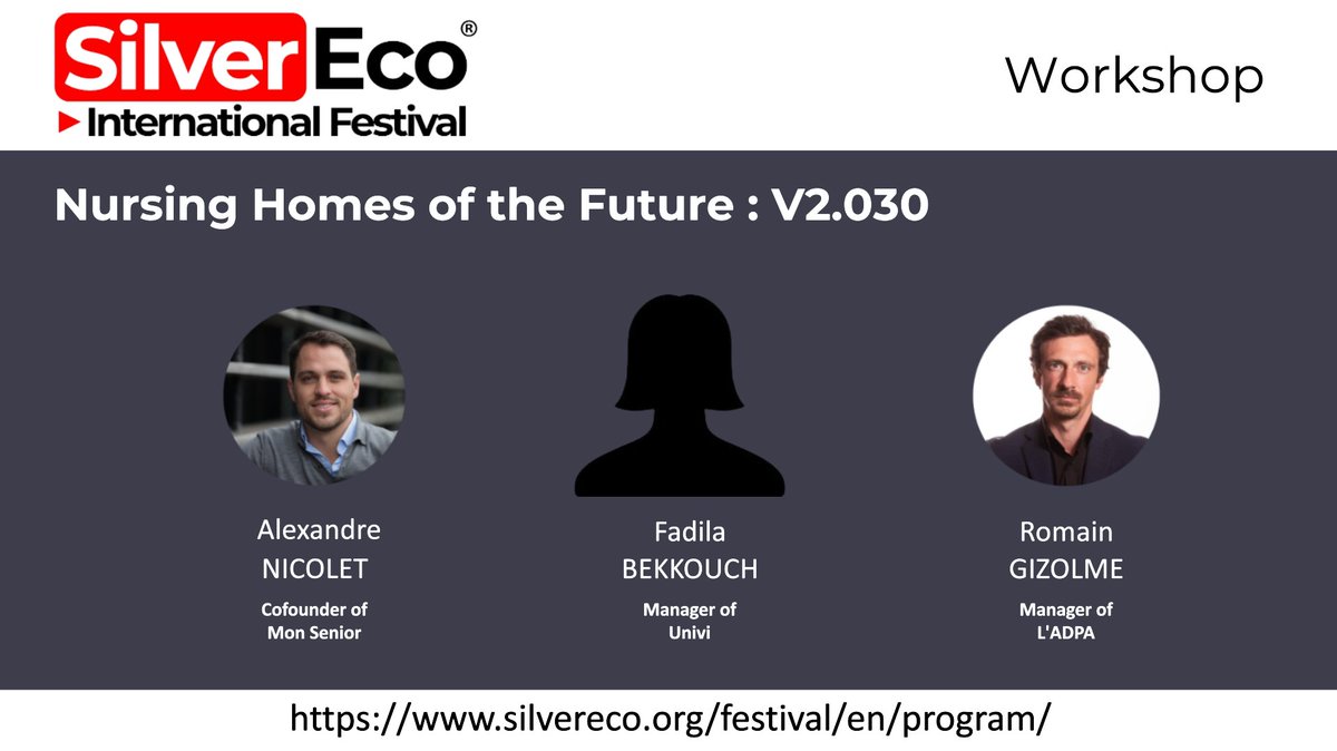 “Nursing Homes of the Future : V2.030 ”, a workshop with <a href="/_MonSenior/">MonSenior</a> , #Univi and <a href="/AssociationADPA/">AD-PA</a>  at the #SilverEco &amp; #AgeingWell International Festival 2024, on September 17 at the Palais des Festivals in Cannes !

Edit your B2B pass :
silvereco.org/pass/subscribe…