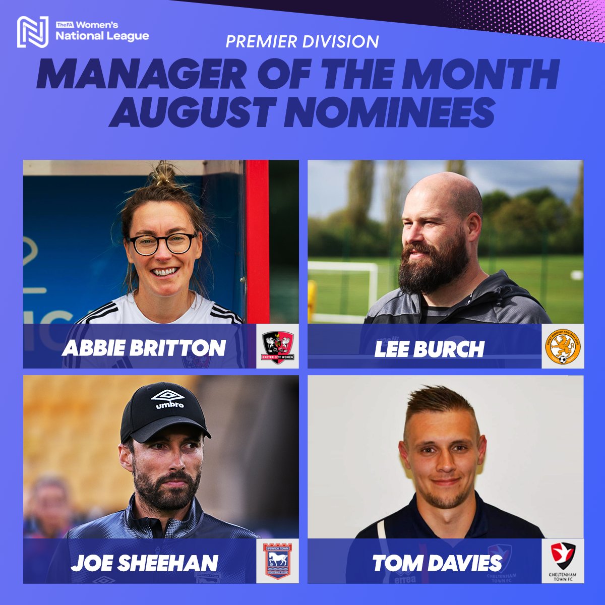 FAWNL's tweet photo. Voting is now open for Division One and Premier Division Manager of the Month!

Time to decide who you think is your worthy winner...

#FAWNL