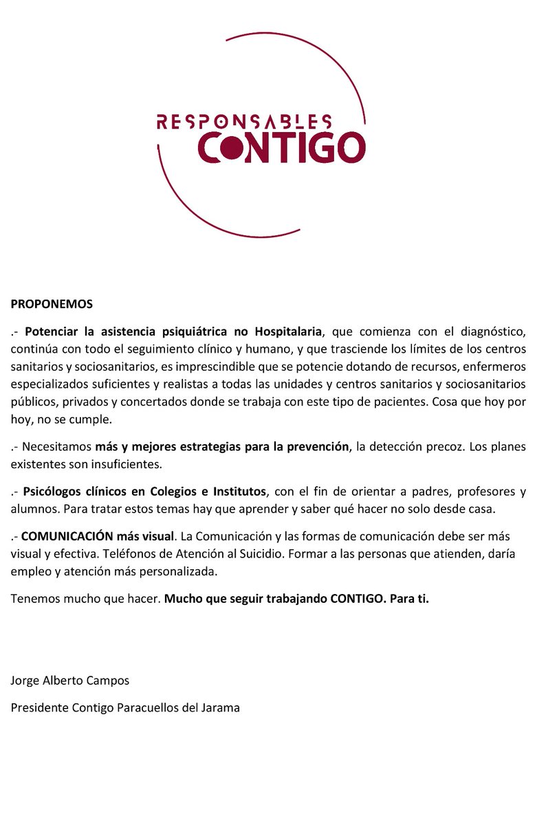 En el Día Internacional para la Prevención del Suicidio, recordamos la urgencia de una estrategia nacional. ¿Es suficiente lo que se está haciendo? Necesitamos más recursos, psicólogos en colegios y una atención más cercana. #PrevenciónSuicidio #SaludMental #ContigoParacuellos 👇