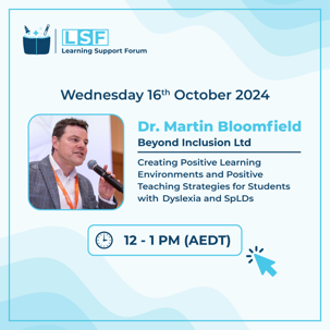 BytesDyslexia's tweet image. For your diary! Wed, 16th October.

Creating Positive Learning Environments &amp;amp; Teaching Strategies for Students with Dyslexia &amp;amp; SpLDs.

Trainer and neurodiversity specialist Dr Martin Bloomfield explores best practice for #SpLDs in the classroom.

FREE! tinyurl.com/4acbrbbt