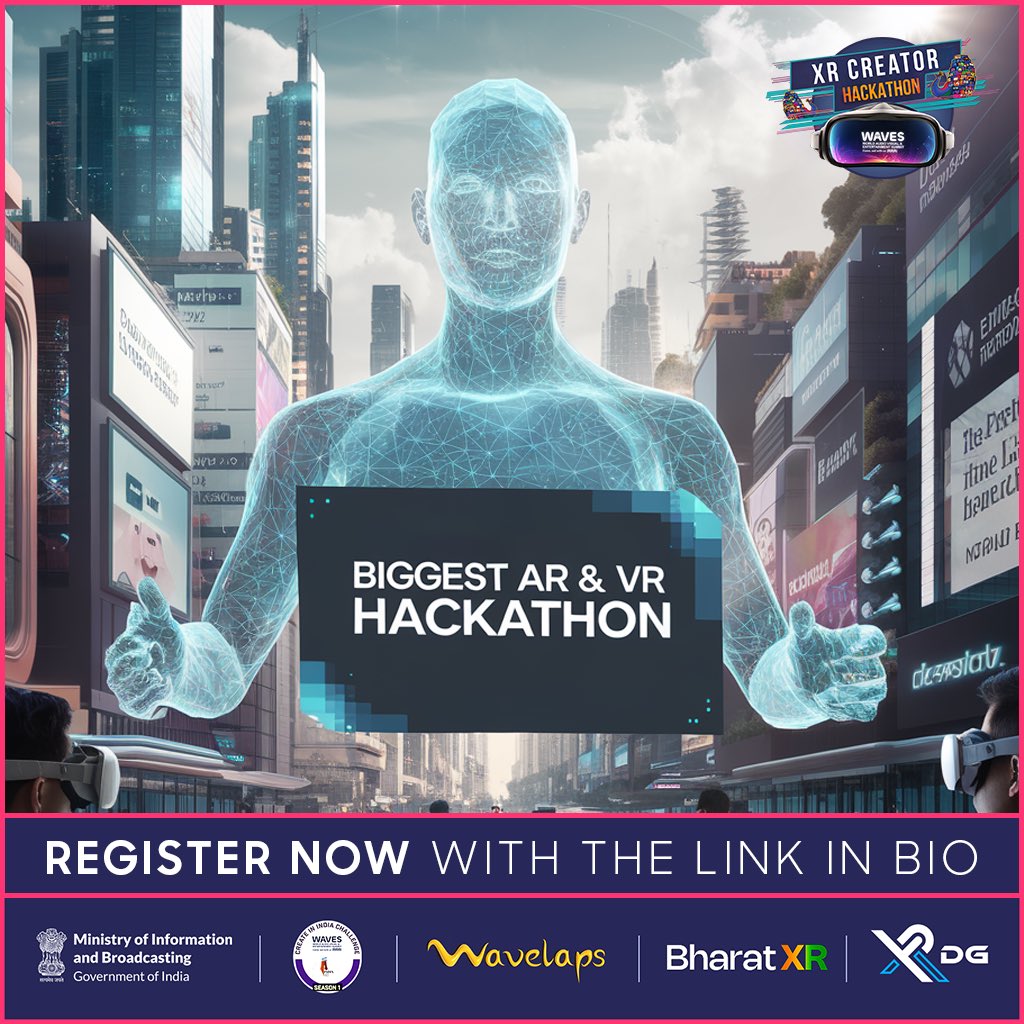 We are teaming up with <a href="/WAVESummitIndia/">WAVES India</a> <a href="/MIB_India/">Ministry of Information and Broadcasting</a> <a href="/wavelaps/">Wavelaps</a> @bharatxr to bring together Biggest AR/VR Hackathon of the nation 🇮🇳 Registerations Open Now 🚀 

wavelaps.com/xrcreatorhacka…