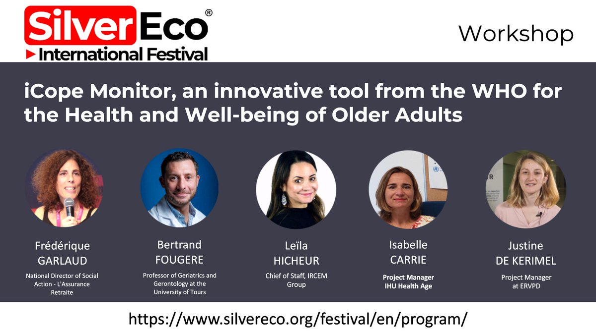 “#iCope, an innovative tool from the #WHO for the #Health and Well-being of Older Adults” : with <a href="/L_ARetraite/">L'Assurance retraite</a> , <a href="/GroupeIrcem/">Ircem</a> , Université de Tours and #IHUHealthAge at the #SilverEco &amp; #AgeingWell International Festival 2024 !

Edit your B2B pass: silvereco.org/pass/subscribe…