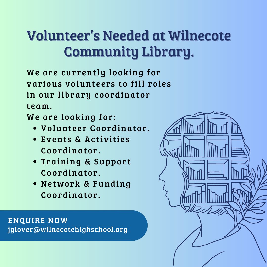 The Wilnecote School (@wilnecoteschool) on Twitter photo Do you love libraries and want to give back to your community? The Wilnecote Library is looking for enthusiastic volunteers to join our team!
Every hour you give makes a difference! Email jglover@wilnecotehighschool.org to learn more. Do you love libraries and want to give back to your community? The Wilnecote Library is looking for enthusiastic volunteers to join our team!
Every hour you give makes a difference! Email jglover@wilnecotehighschool.org to learn more.