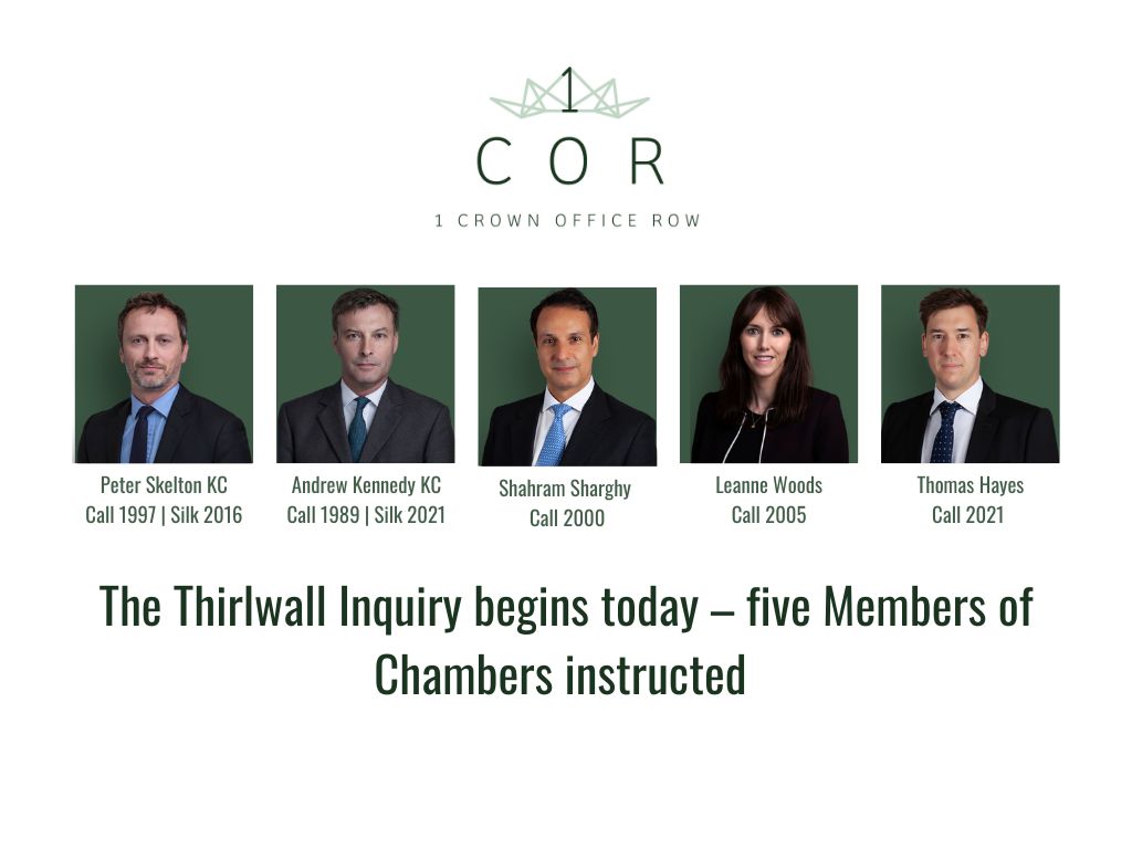 The Thirlwall Inquiry begins today – five Members of Chambers instructed.

Further information, including the Inquiry Terms of Reference, is available on the Inquiry website here: thirlwall.public-inquiry.uk
