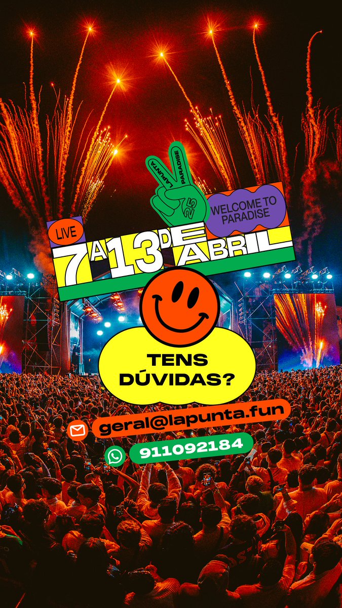 A única dúvida que não podes ter é que esta é a semana + épica de sempre!
De resto, contacta-nos através do Whatsapp para: +351 911 092 184 ou para o email: geral@lapunta.fun ! Até jáá☀️