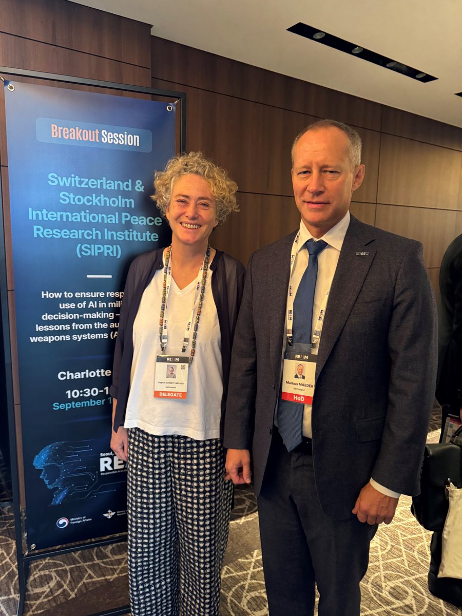 Swiss Security Policy (@securitypolch) on Twitter photo At @REAIMSummit in 🇰🇷 State Secretary Mäder🇨🇭 opens a packed Breakout Session with @SIPRI on opportunities and limitations of AI in military decision-making.
Thanks to <a href="/ICRC/">ICRC</a> <a href="/HLSPILAC/">HLS Program on Int’l Law & Armed Conflict</a> <a href="/GeorgeMasonU/">George Mason University</a> <a href="/SwissIntLaw/">Botschafter Franz Xaver Perrez</a> @SwissAMBSeoul for their valuable support.
rb.gy/42fawj At @REAIMSummit in 🇰🇷 State Secretary Mäder🇨🇭 opens a packed Breakout Session with @SIPRI on opportunities and limitations of AI in military decision-making.
Thanks to <a href="/ICRC/">ICRC</a> <a href="/HLSPILAC/">HLS Program on Int’l Law & Armed Conflict</a> <a href="/GeorgeMasonU/">George Mason University</a> <a href="/SwissIntLaw/">Botschafter Franz Xaver Perrez</a> @SwissAMBSeoul for their valuable support.
rb.gy/42fawj