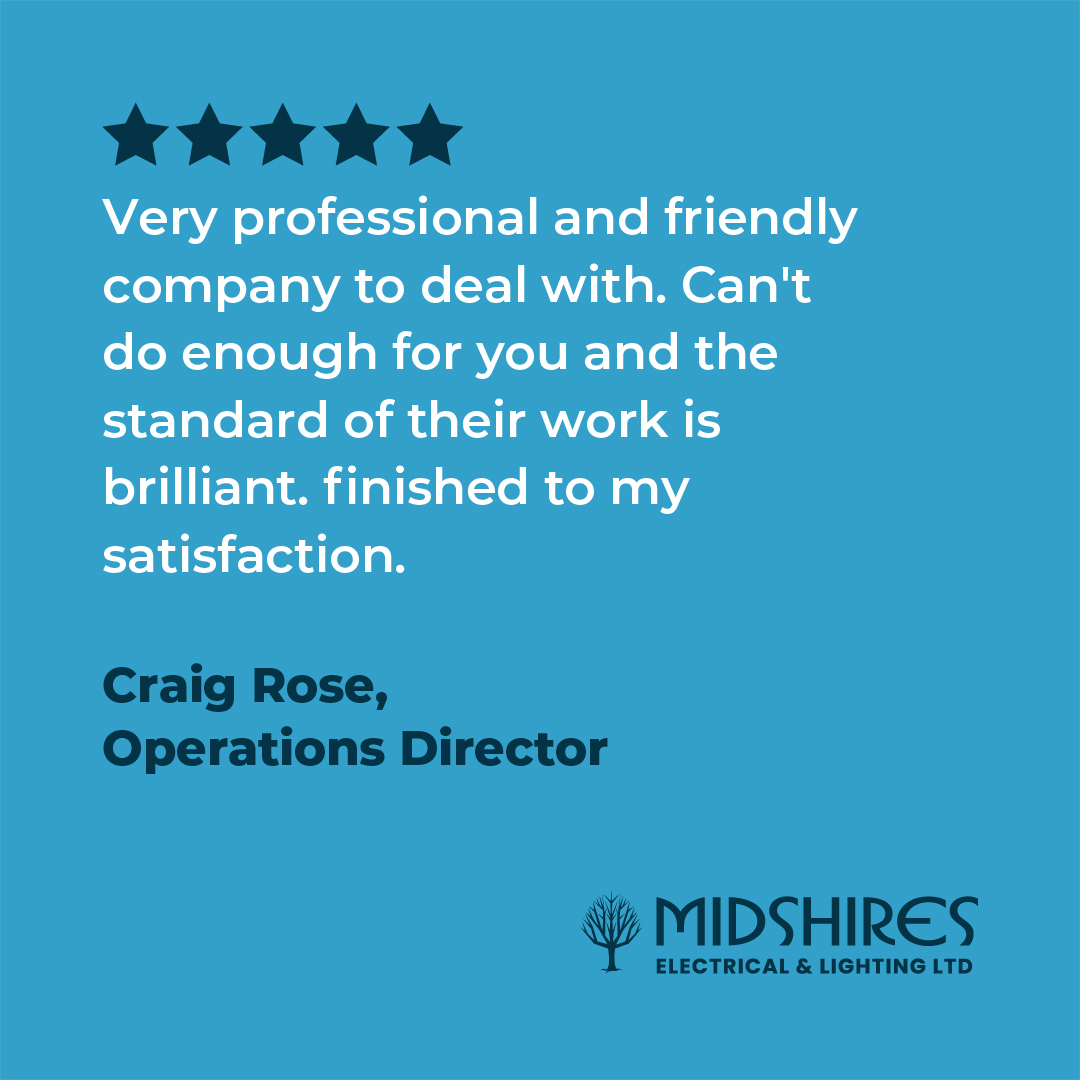 𝗖𝗹𝗶𝗲𝗻𝘁 𝗙𝗲𝗲𝗱𝗯𝗮𝗰𝗸 📷📷📷📷📷
Thanks to Craig Rose at <a href="/Midselec/">Midshires Electrical & Lighting LTD</a> for sending in this great review, highlighting our professionalism and friendly approach.
We greatly appreciate this recognition as we are committed to building strong relationships.