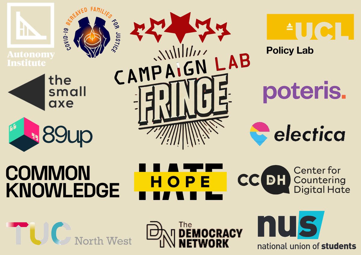 🚨NEW: Campaign Fringe Lab24 Updates

📢<a href="/kimleadbeater/">Kim Leadbeater MBE MP</a> joins our panel on countering Reform. Secure your spot here: lu.ma/2gohyh1i

🤝#TheCampaignFringe grows! <a href="/UCLPolicyLab/">UCL Policy Lab</a> <a href="/hopenothate/">HOPE not hate</a> <a href="/nusuk/">NUS UK</a> <a href="/commonknowledge/">Common Knowledge @commonknowledge.coop</a> join the lineup. Register now: lu.ma/wafufxe0

1/2