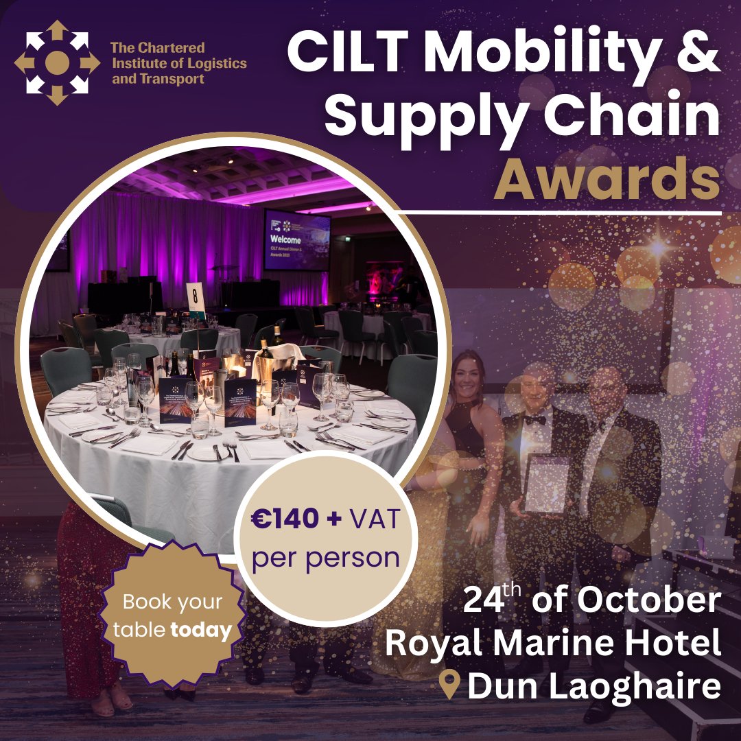 CILT Ireland (@ciltirl) on Twitter photo 😎 Today's a good day to get your tickets for the CILT Mobility & Supply Chain Awards Annual Dinner. 🌃
🎫 Buy here ➡ bit.ly/466HRr0
If you are interested in securing a table for 10, send us an email to communications@cilt.ie 😎 Today's a good day to get your tickets for the CILT Mobility & Supply Chain Awards Annual Dinner. 🌃
🎫 Buy here ➡ bit.ly/466HRr0
If you are interested in securing a table for 10, send us an email to communications@cilt.ie