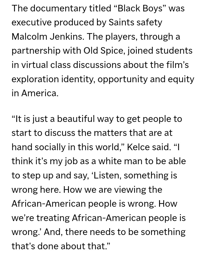 87KillaT's tweet photo. Travis Kelce (2020) 

NFL stars joined students in virtual chats about racism. 

Each spent time during the season chatting with students about a film that focuses on social &amp; emotional effects of racism. 

https://t.co/hz6ZdEeiIV https://t.co/1dALqvhYM6