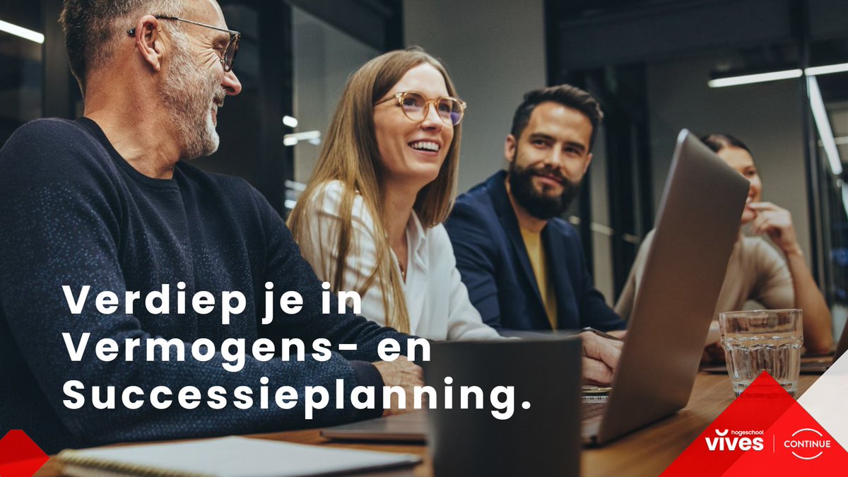 Korte opleiding Successie- en vermogensplanning van 4 lesdagen: continue.vives.be/nl/opleidingen…, Ook afzonderlijk te volgen.
Mag het meer zijn? Volg dan het postgraduaat Vermogens- en successieplanning. Check continue.vives.be/nl/opleidingen…