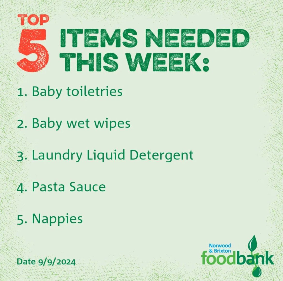 Our most needed items look a bit different this week as we’re desperately short of these baby toiletries, liquid laundry capsules and nappies - sizes 7,8 &amp; pull ups. 

Oh, and pasta sauce too! Thank you.