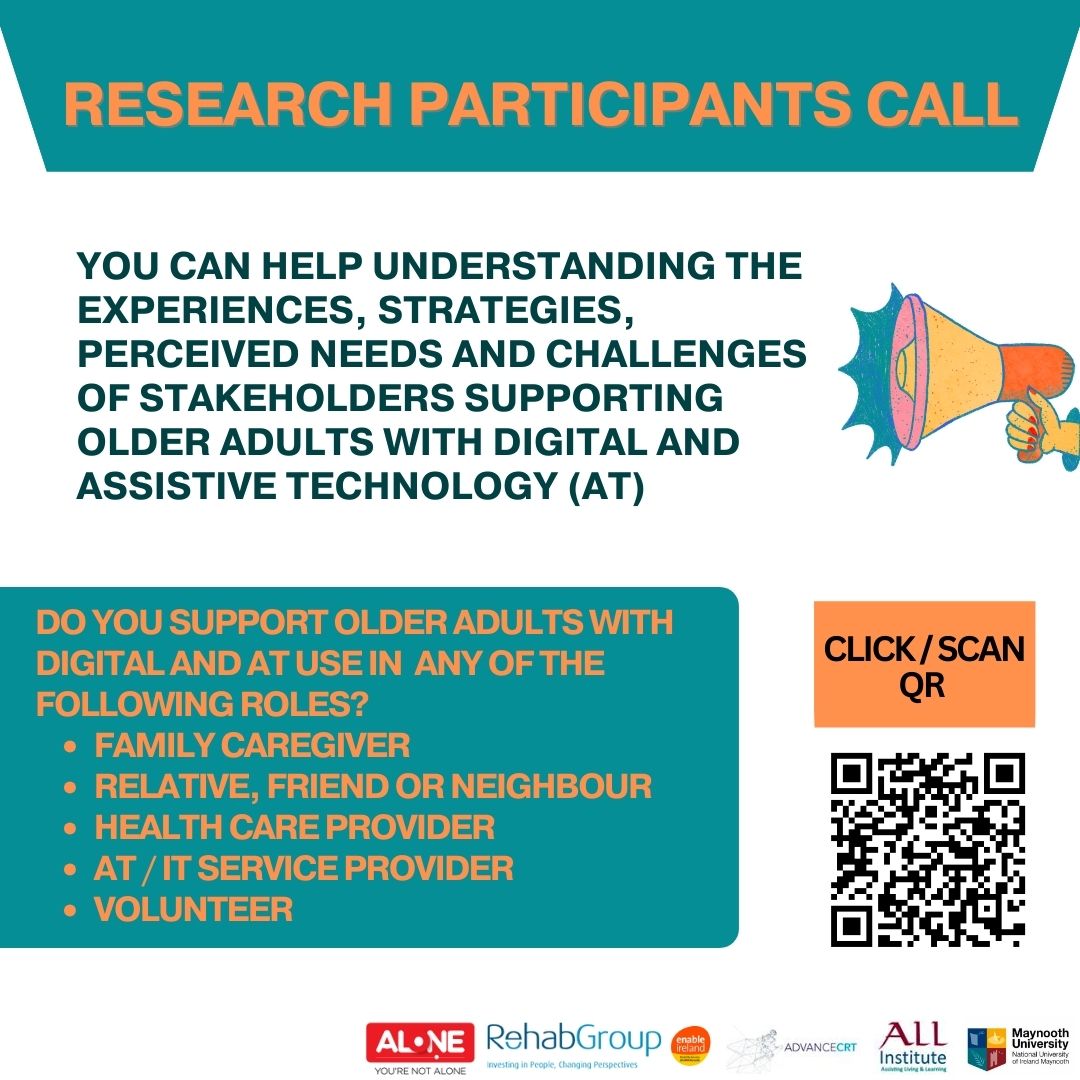 AgeingwellTech's tweet photo. 📢 Seeking participants for a #ResearchStudy!

Have you helped older people with any form of #digital or #AssistiveTechnology? 

Share your experiences via interview or a written story, based on your preference. Find out more below ⬇️ https://t.co/5dNcEdSCDm