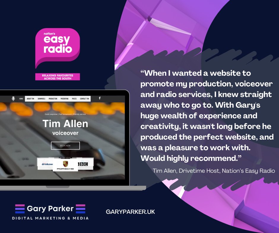 A huge thank you to #TimAllen, Drivetime Host at Nation's Easy Radio. I'm thrilled to have been part of your journey and look forward to more exciting projects! 🙏 👉 garyparker.uk #ClientLove #Testimonial #DigitalMarketing