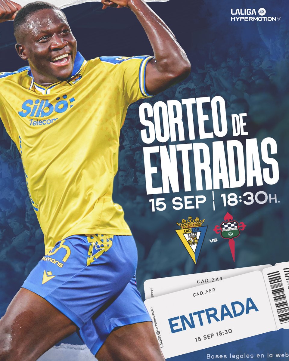 💛💙 ¡ATENCIÓN SORTEO! 

¿Quieres venir gratis al #CádizRacingFerrol junto a un acompañante? 

¡Sorteamos dos entradas! 

Participa en el sorteo:
* Sigue nuestra cuenta
* Da Me gusta y RT a esta publicación.
* Menciona a la persona con la que vendrías al partido.