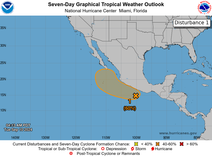 LimWeather's tweet photo. D119 EPAC #HurricaneSeason2024 8am EDT
New AOI has 10% chance to become a TC in 2 days, 60% in 7 days
Itβs likely to curve into #Bajacalifornia peninsula; interests there should watch closely
#Invest93E #Ileana #Wxtwitter #wxx #tropicswx #hurricaneseason #ep93 #93E https://t.co/O1mjT7rDdW