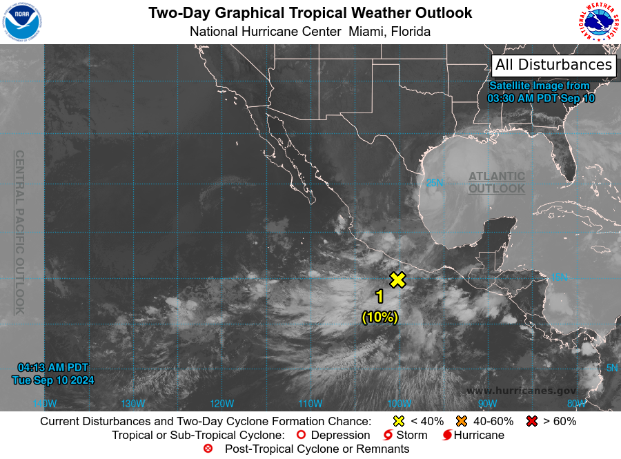LimWeather's tweet photo. D119 EPAC #HurricaneSeason2024 8am EDT
New AOI has 10% chance to become a TC in 2 days, 60% in 7 days
Itβs likely to curve into #Bajacalifornia peninsula; interests there should watch closely
#Invest93E #Ileana #Wxtwitter #wxx #tropicswx #hurricaneseason #ep93 #93E https://t.co/O1mjT7rDdW
