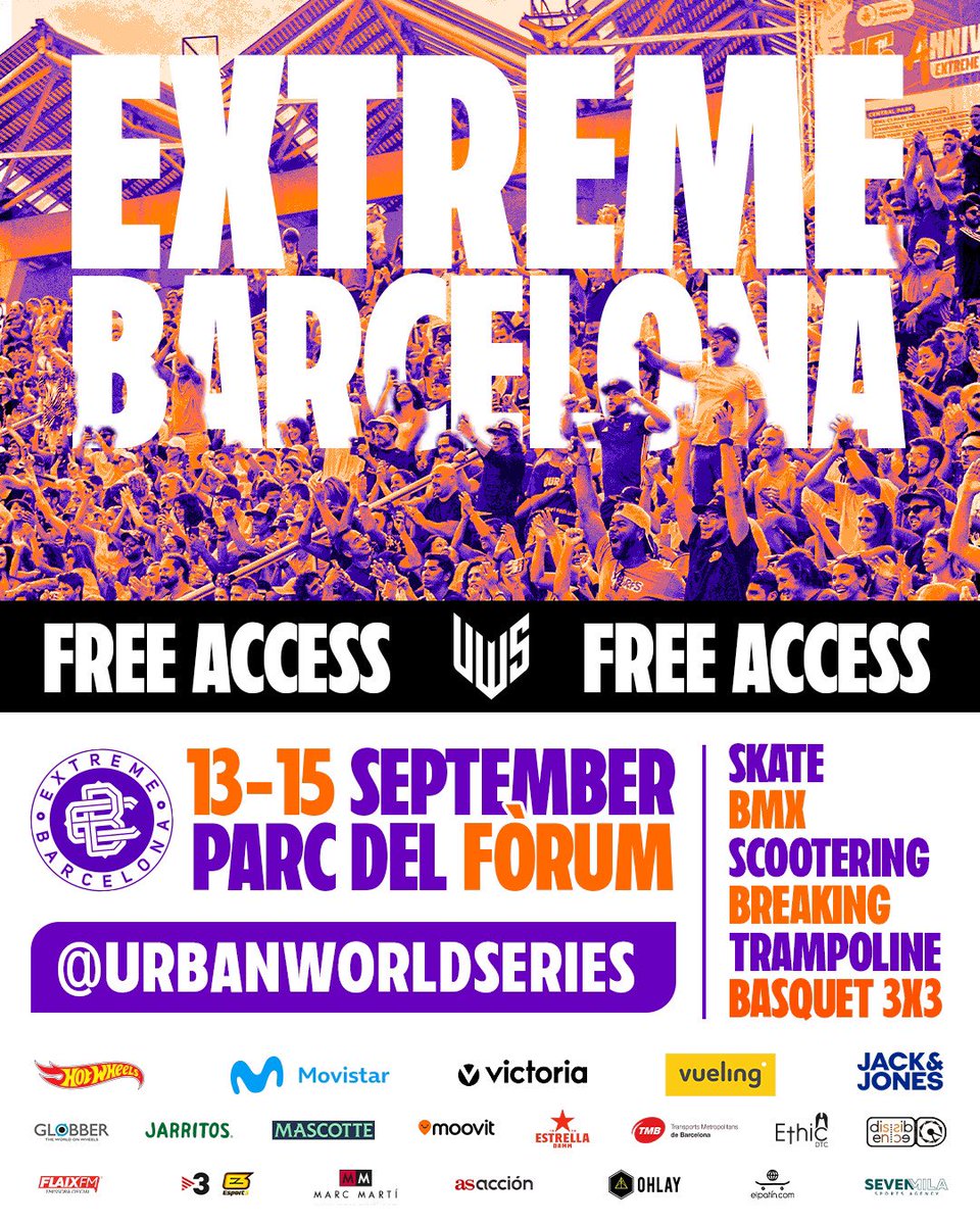 SpheraSports's tweet photo. 📢 ATENCIÓN AL SORTEO 

🎟️x2 | Sorteamos dos entradas VIP (valoradas en 99€ cada una) para el Extreme Barcelona 2024 que tendrá lugar en el Parc del Fórum este fin de semana.

Da RT y entras automáticamente en el sorteo. Más info en @urbanworldserie 
👉 https://t.co/wYjmjVZanT https://t.co/gOtQvwxSSG